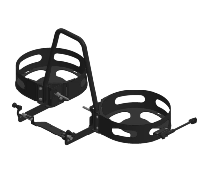 Kit support de seaux monté sur trottinette ZOSH Mountain, robuste et stable, conçu pour transporter deux seaux en terrain irrégulier.