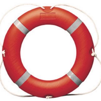 Bouée de sauvetage orange fixée sur une barque pour sécuriser les activités nautiques