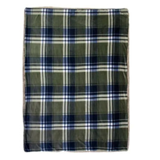 Plaid fausse fourrure à carreaux vert 130×170 cm – vue complète