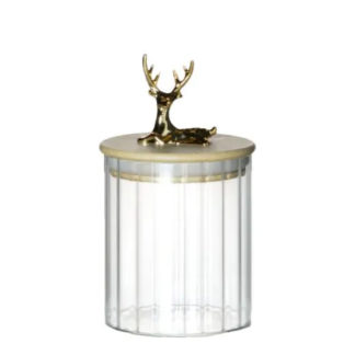 Bocal en verre avec couvercle en bois motif cerf 10,5 cm – vue complète