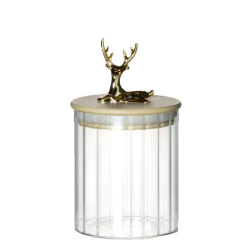 wwvpdm-0-ee9405e2c985cabad9af2c684f80f2c46edb7c1d76ed7ec7b409b99abc6e5ed7 Bocal en verre avec couvercle en bois motif cerf 10,5 cm – vue complète