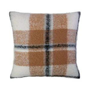 Coussin Tartan bouclé beige - 45×45 cm